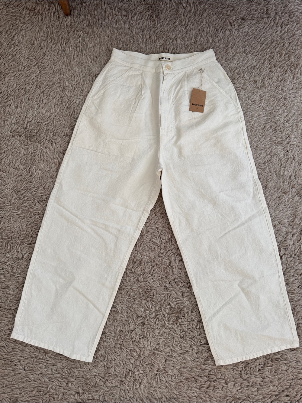 NWT Rudy Jude Cotton Pleated Trouser In Salt